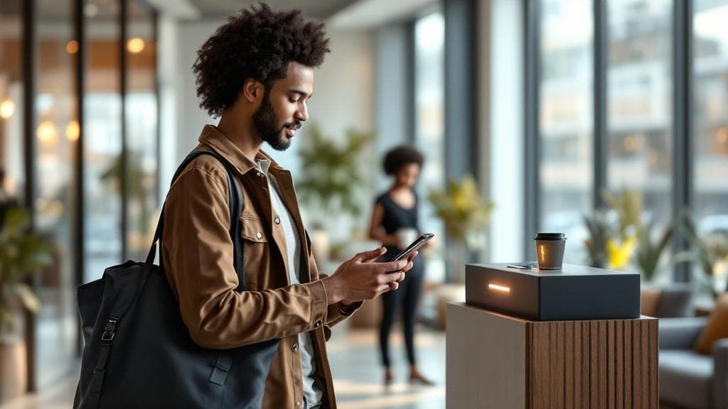 Person checking into a workspace with their phone
